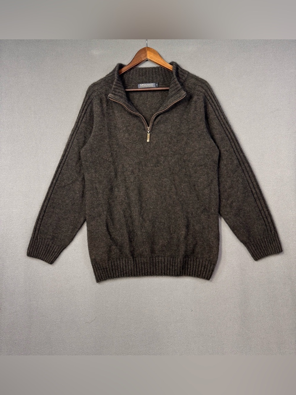 McDonald Made in New Zealand Brown Quarter Zip Lambs Wool + Possum Fur Sweater